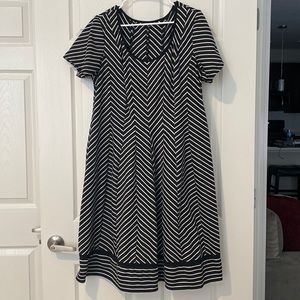 Striped black and white Plus size Polyester A-Line Dress